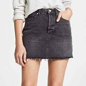 free people black washed denim mini skirt distressed raw hem moto indie sleaze 2